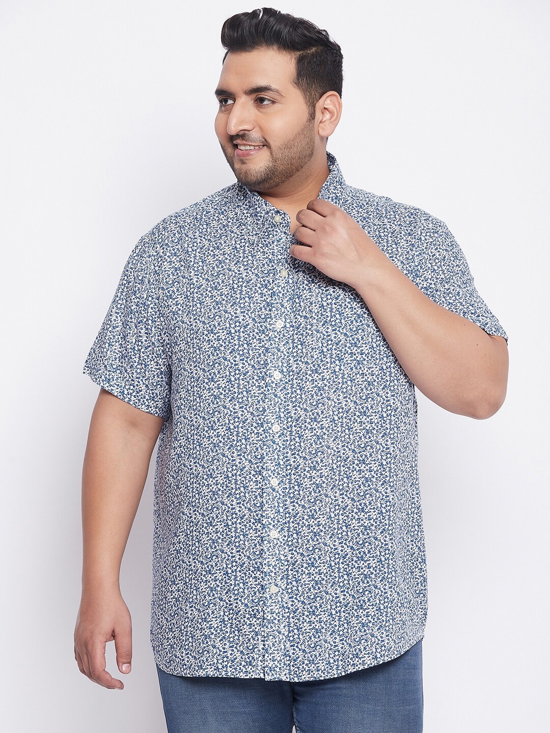 

bigbanana Plus Size Men Blue Comfort Floral Printed Casual Shirt