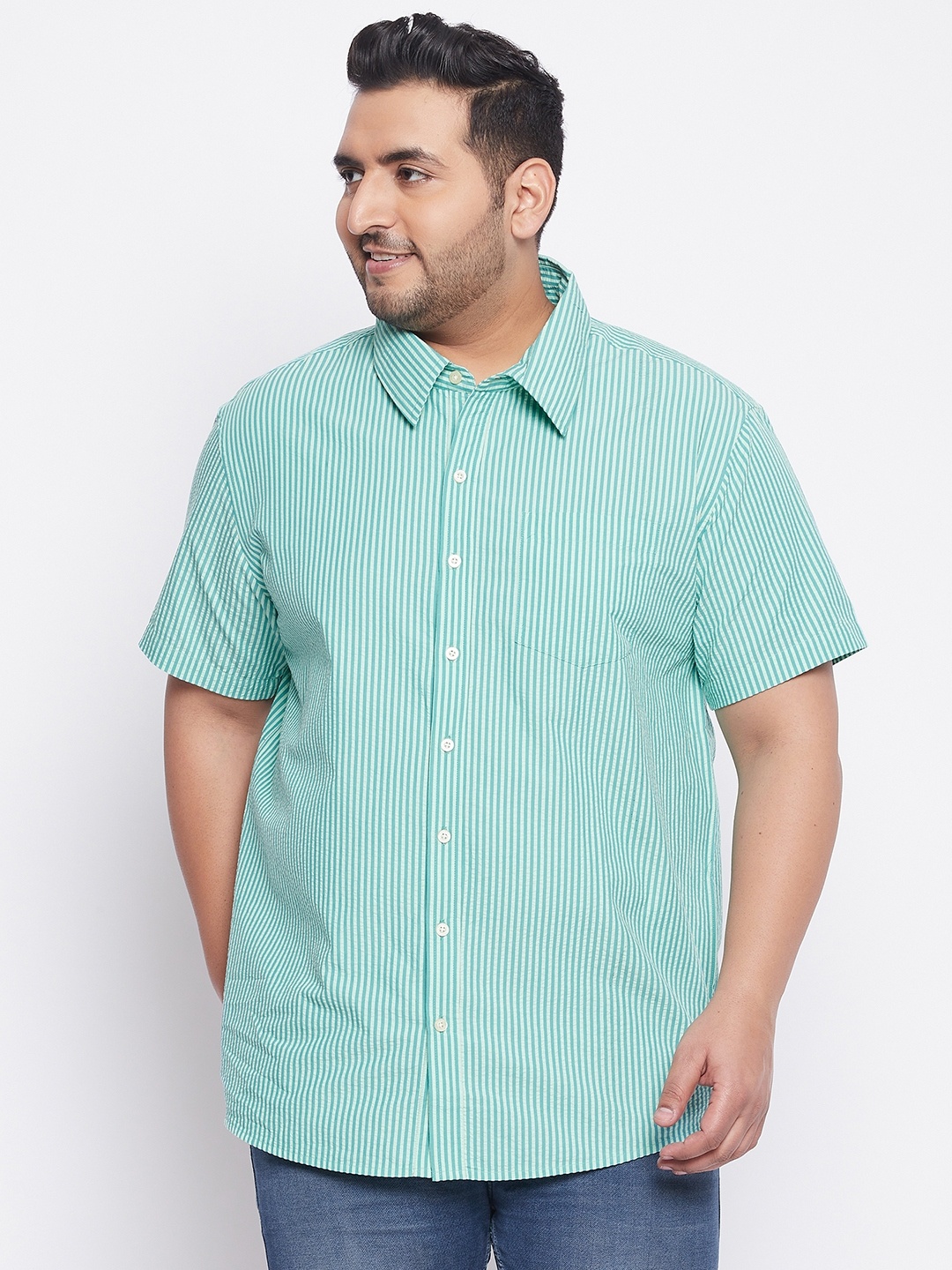 

bigbanana Men Turquoise Blue Striped Casual Shirt