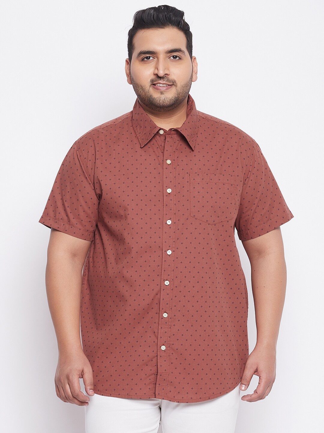 

bigbanana Plus Size Men Brown Comfort Printed Casual Shirt