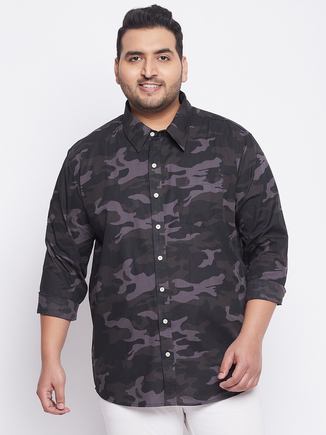 

bigbanana Plus Size Men Green Comfort Printed Cotton Casual Shirt