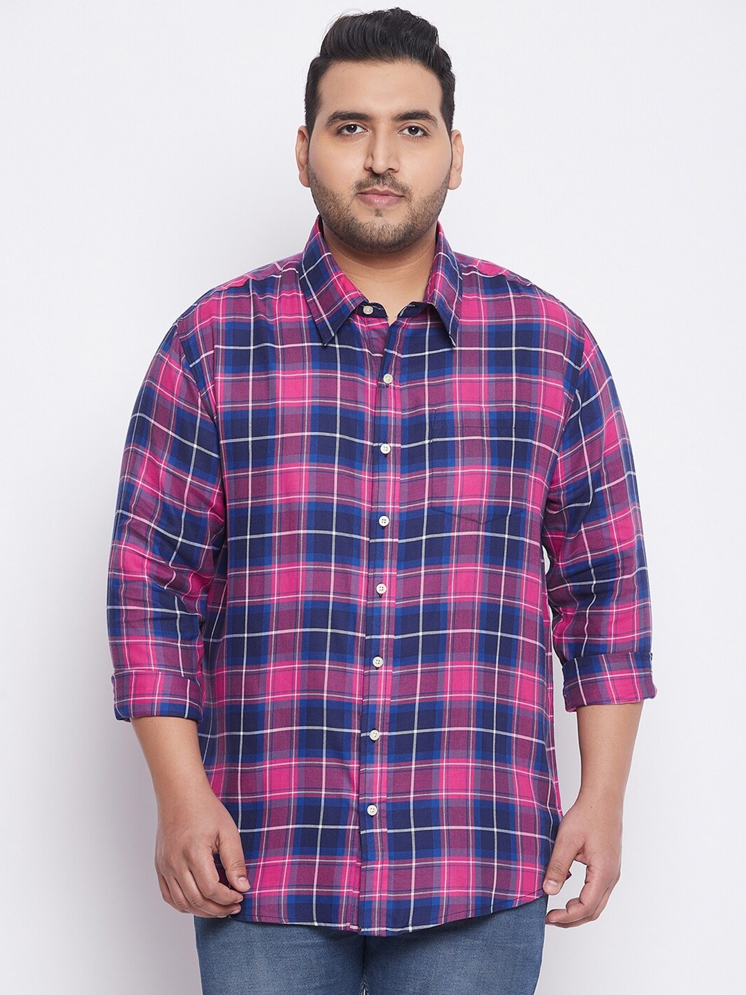 

bigbanana Plus Size Men Blue Comfort Tartan Checks Checked Casual Shirt