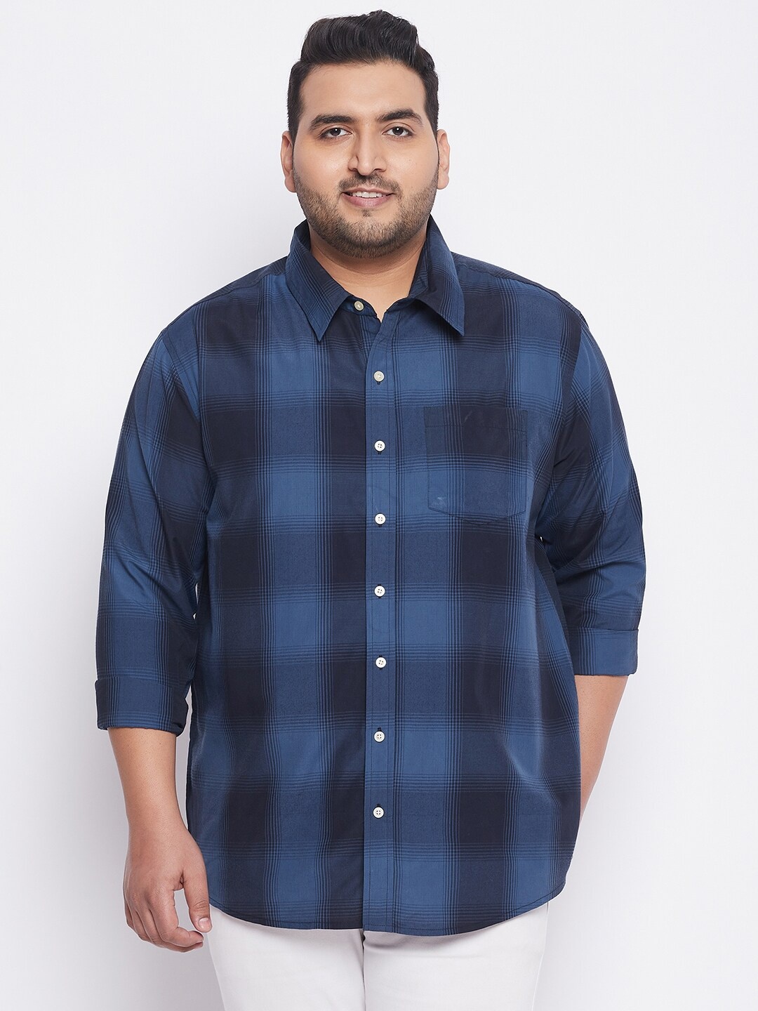 

bigbanana Plus Size Men Blue Checked Casual Shirt
