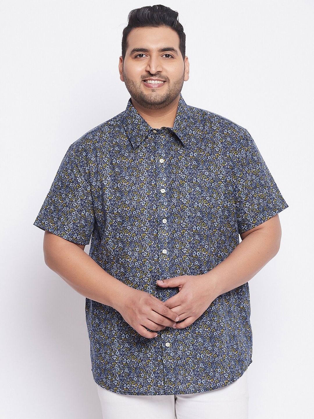 

bigbanana Men Blue Comfort Floral Printed Pure Cotton Plus Size Casual Shirt