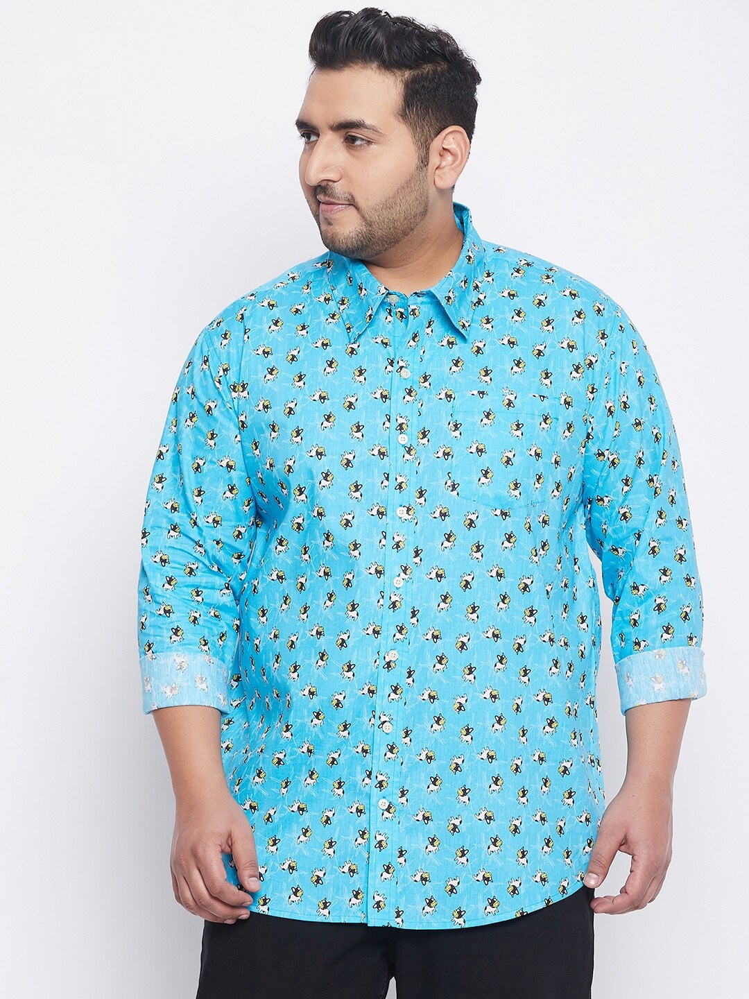 

bigbanana Plus Size Men Blue Comfort Printed Casual Shirt