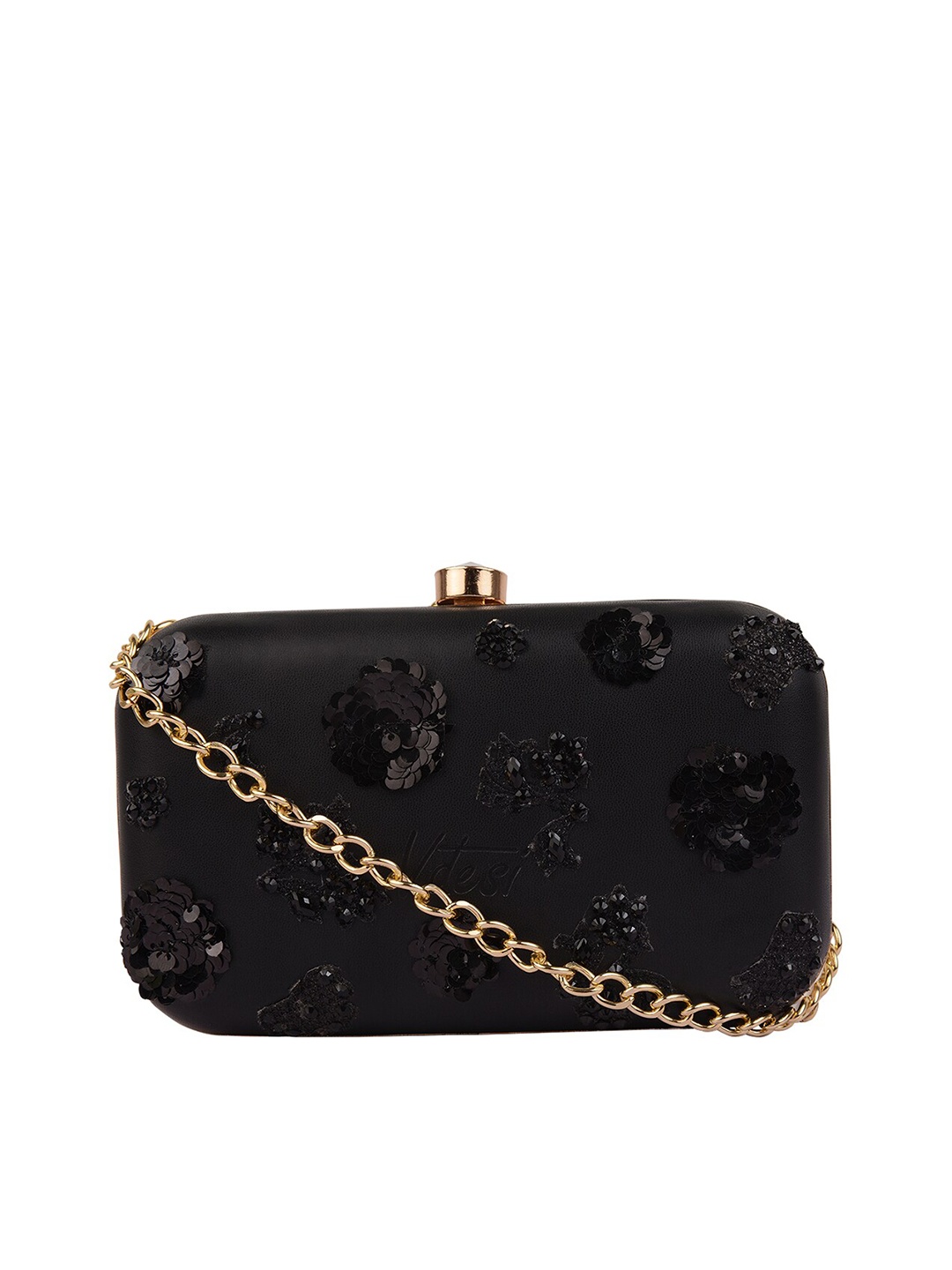 

Vdesi Women Black Embellished Box Clutch