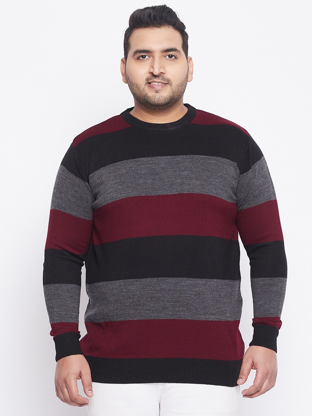 

bigbanana Men Black & Maroon Plus Size Colorblocked Pullover