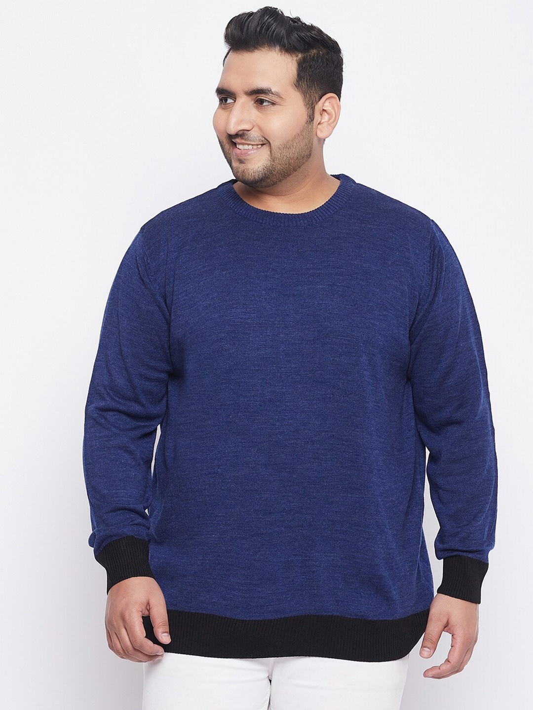 

bigbanana Plus Size Men Navy Blue & Black Pullover