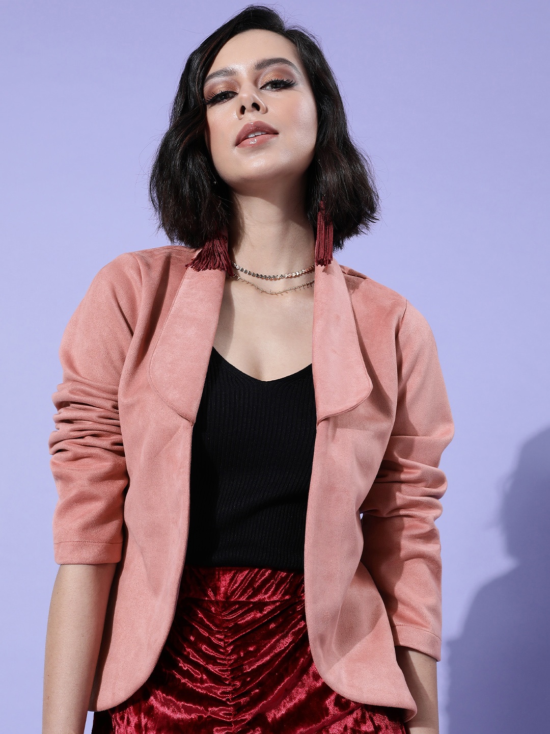 

Marie Claire Women Attractive Peach Solid Suede Shrug