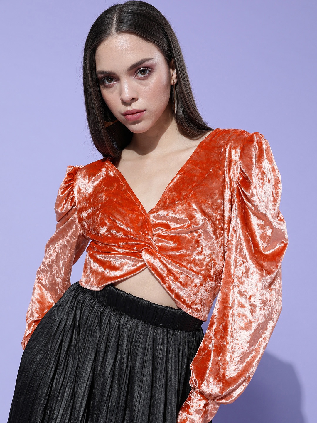 

Marie Claire Women Attractive Peach Solid Velvet Top
