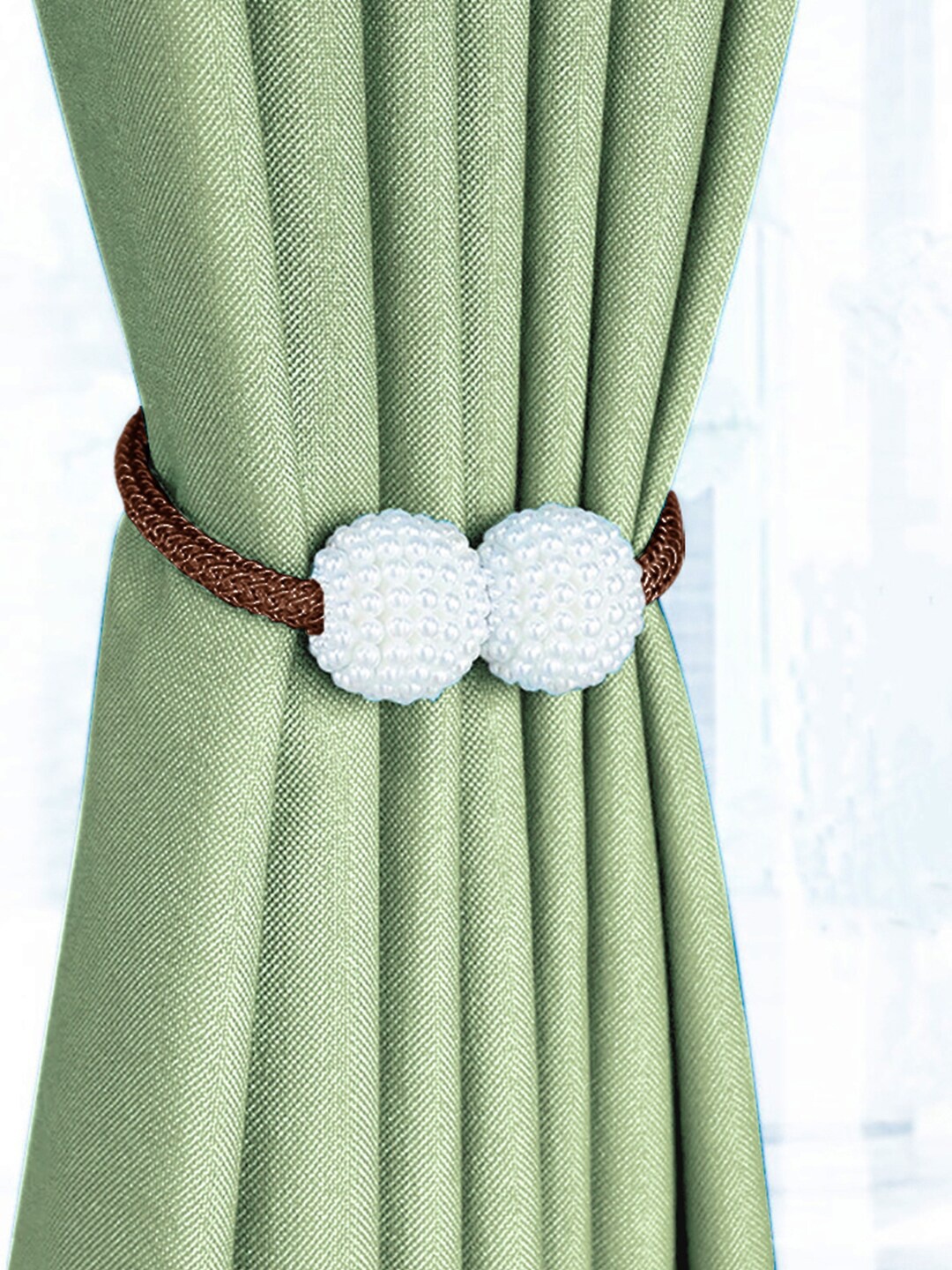 

Story@home Brown & White Set of 2 Pearl Curtain Tiebacks