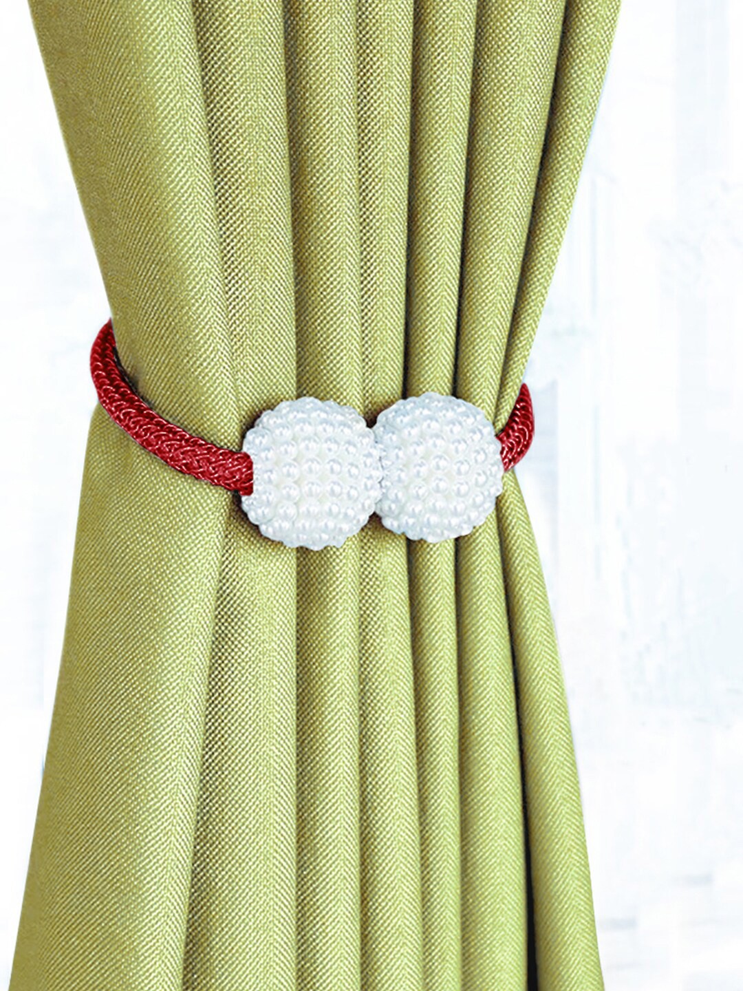 

Story@home Red & White 2 Pcs Magnetic Pearl Design Curtain Convenient Drape Tie Backs