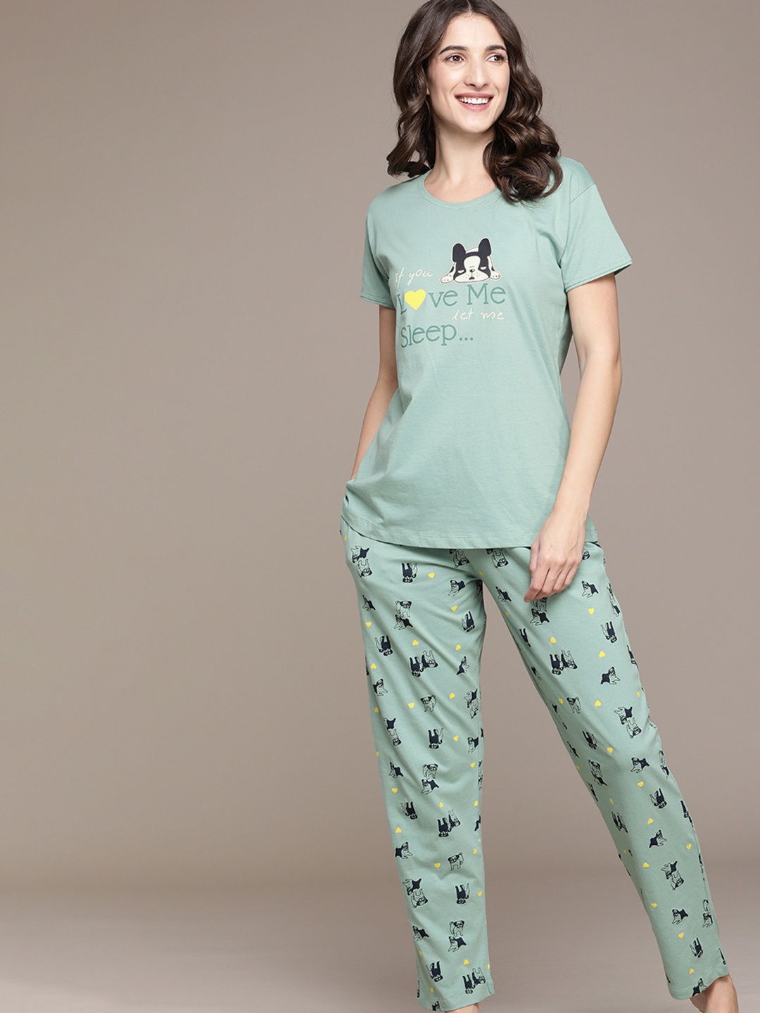 

beebelle Women Green & Navy Blue Printed Night suit