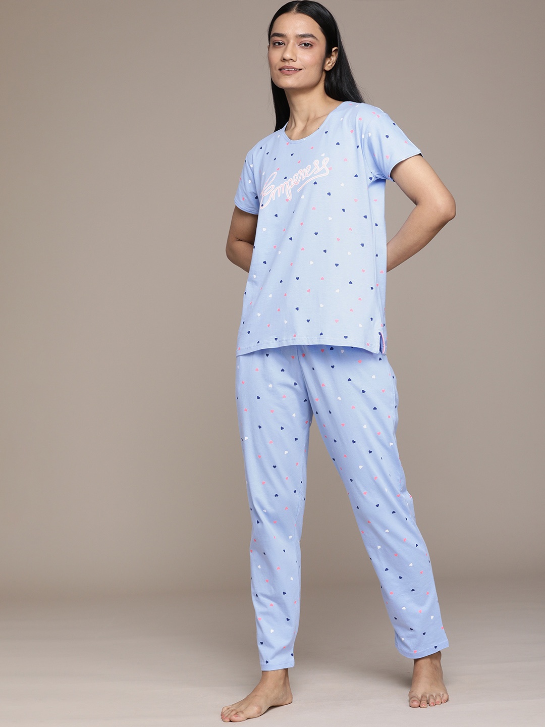 

beebelle Women Blue Conversational Printed Pure Cotton Night suit