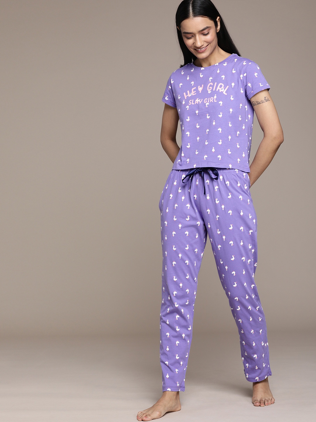 

beebelle Women Purple Printed Night suit
