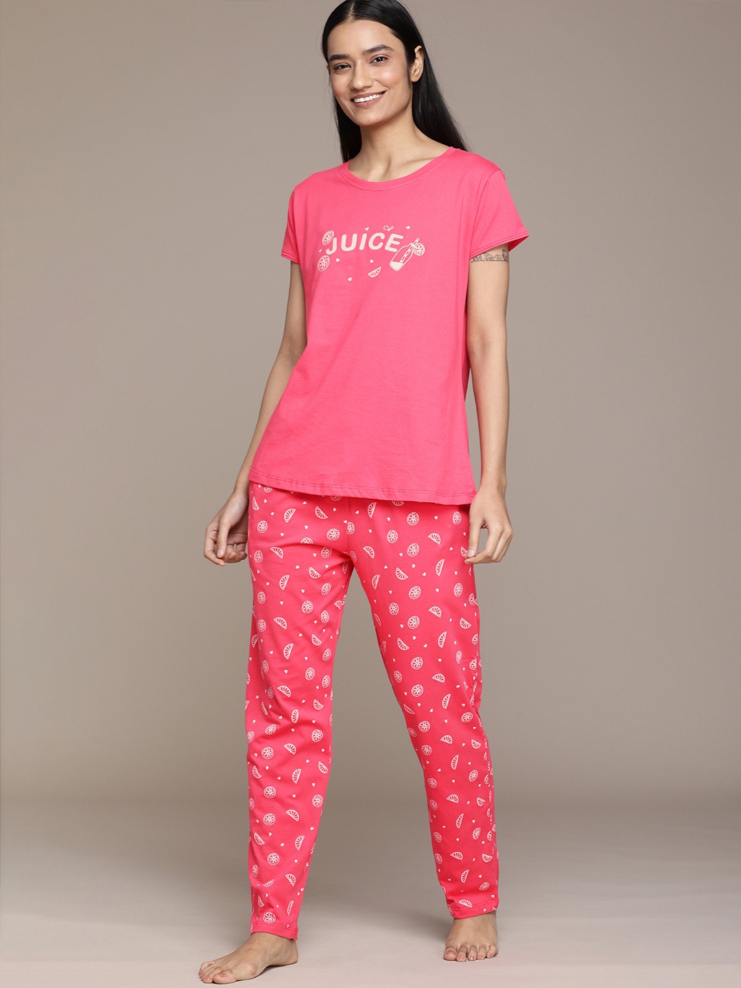

beebelle Women Pink & White Printed Night suit