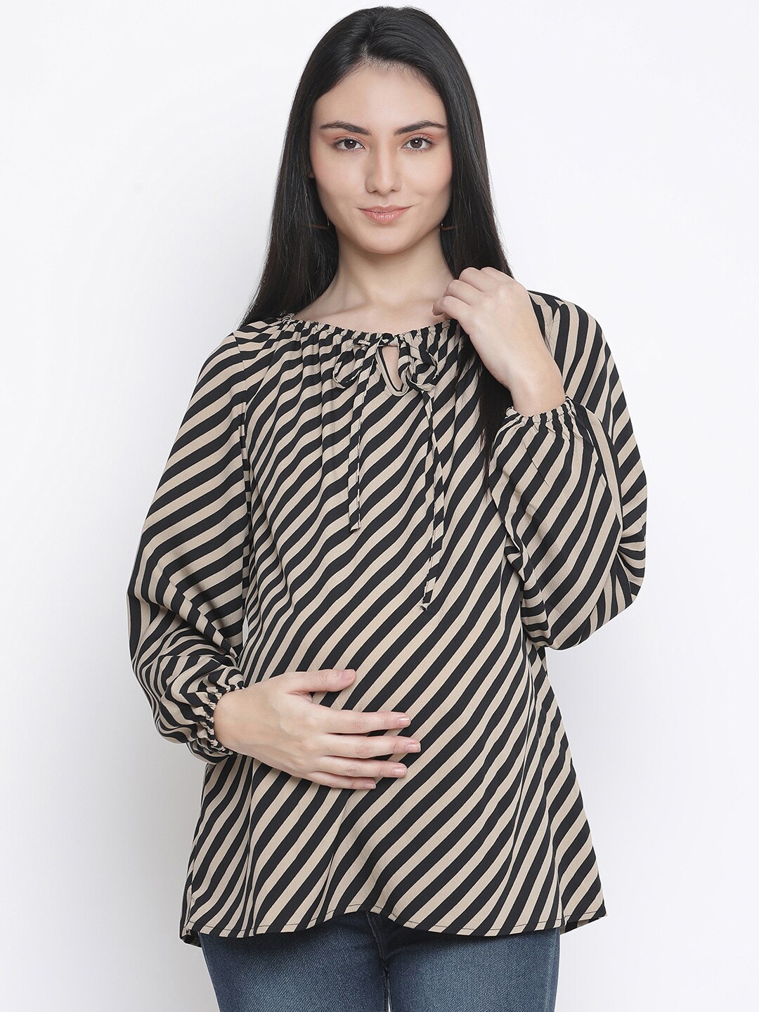 

Oxolloxo Black Striped Keyhole Neck Maternity Top