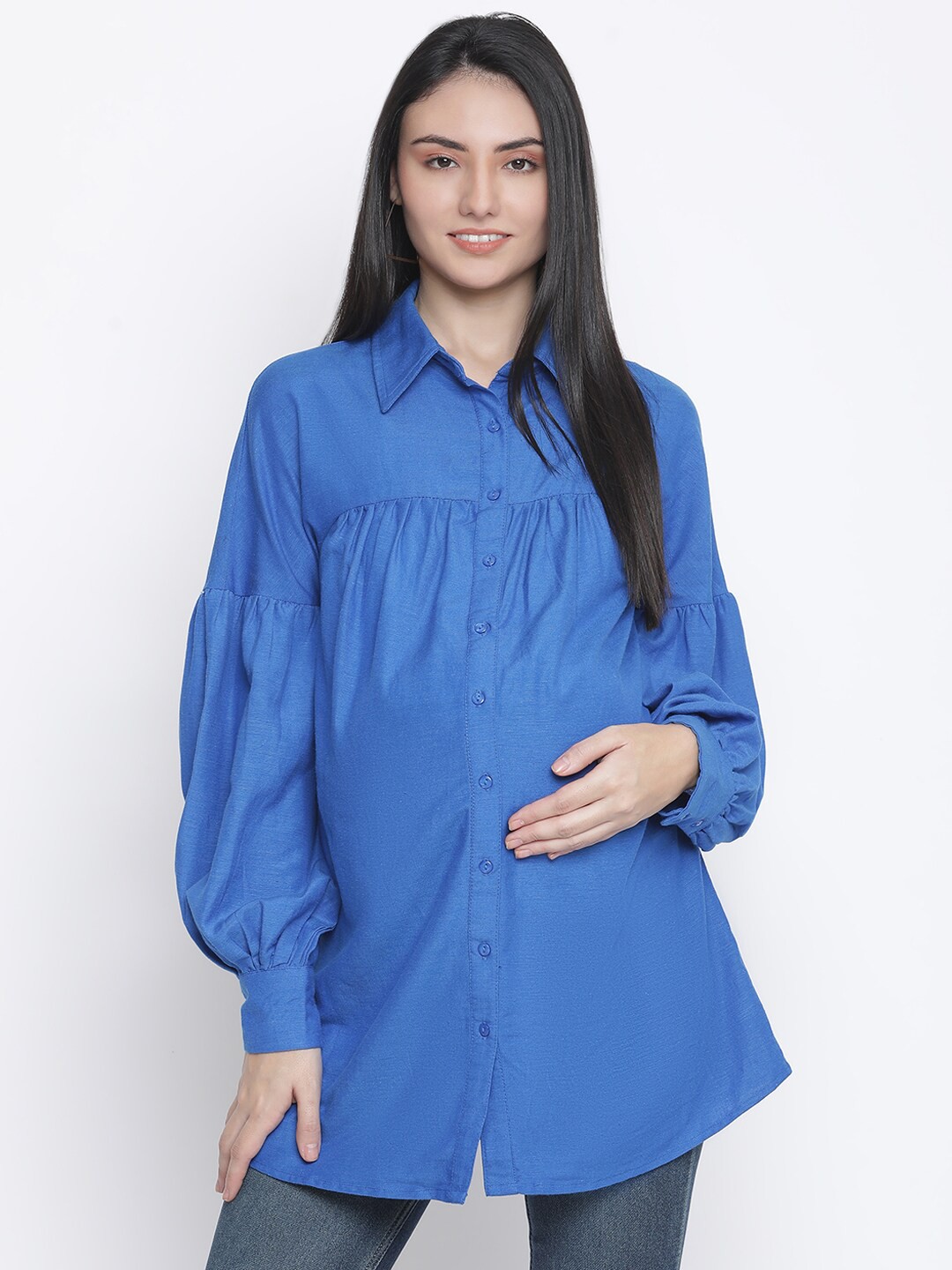 

Oxolloxo Women Blue Maternity Casual Shirt
