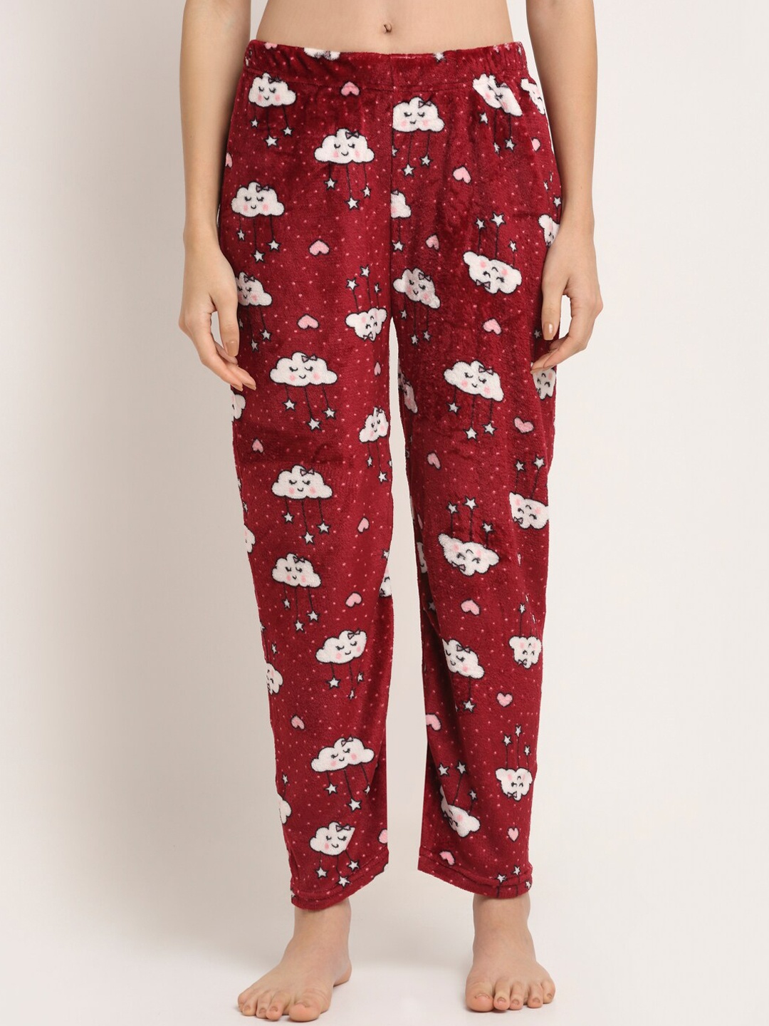 

NEUDIS Women Burgundy Printed Warm Fleece Lounge Pants