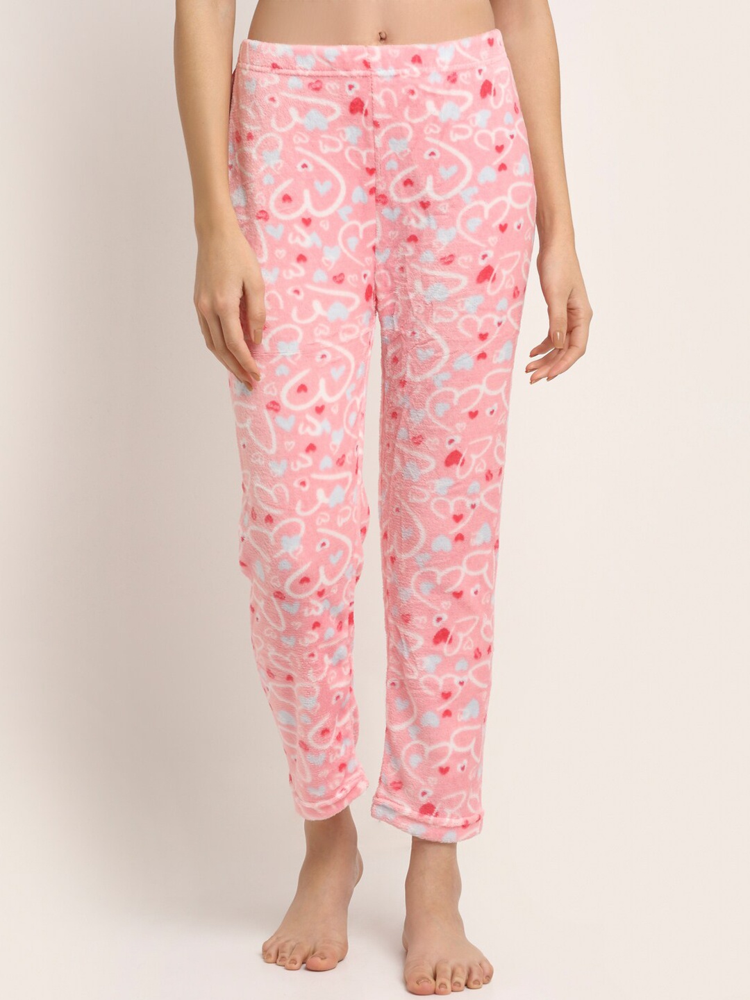 

NEUDIS Woman Pink & White Printed Warm Fleece Lounge Pants