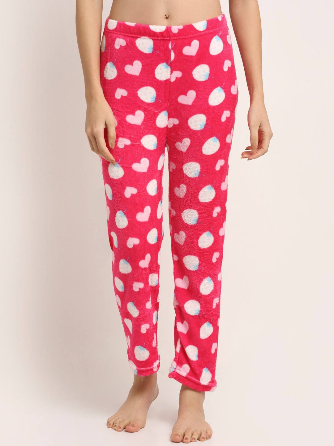 

NEUDIS Women Pink & White Printed Warm Fleece Lounge Pants