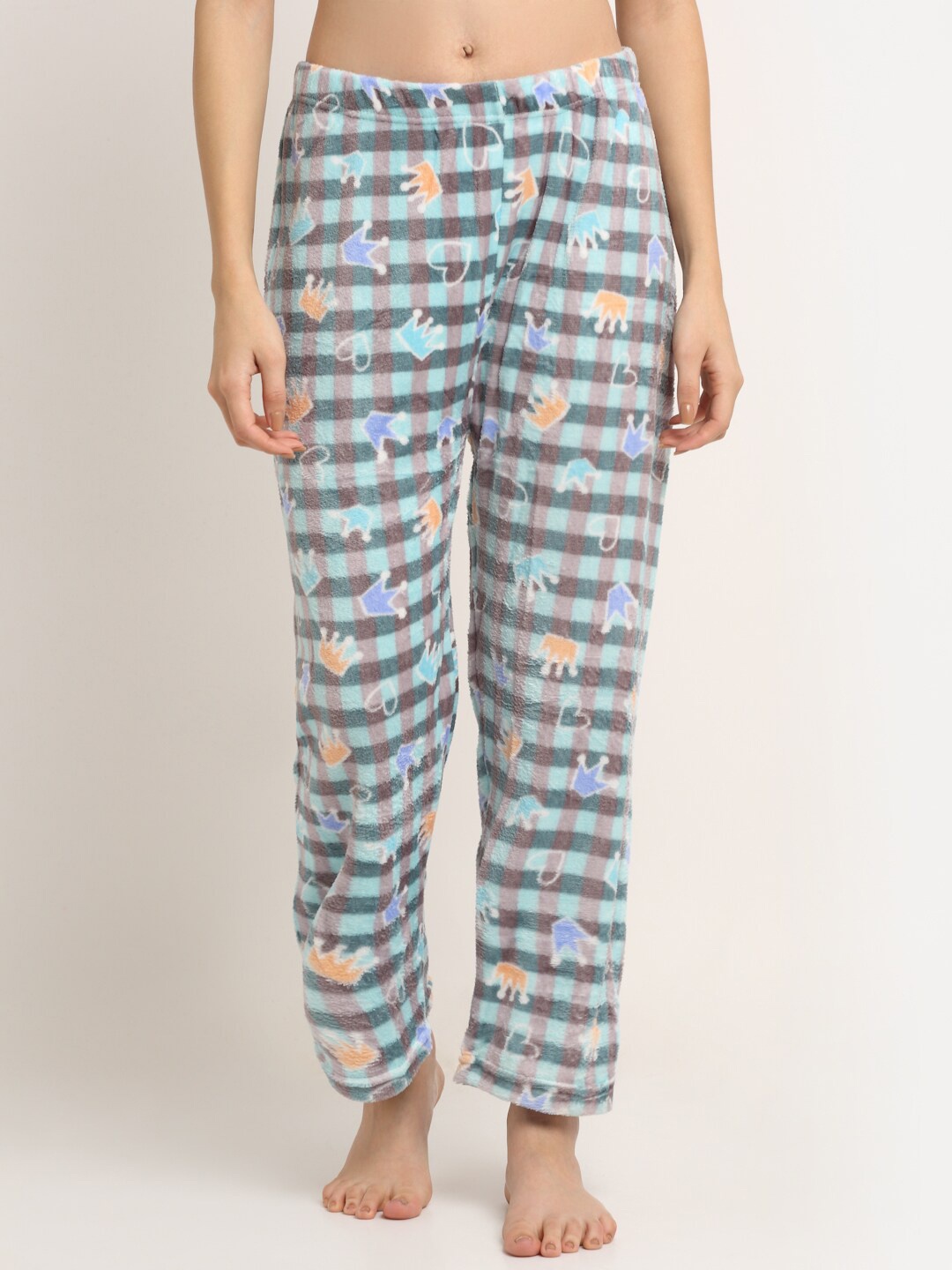 

NEUDIS Women Green & Grey Printed Warm Fleece Lounge Pants