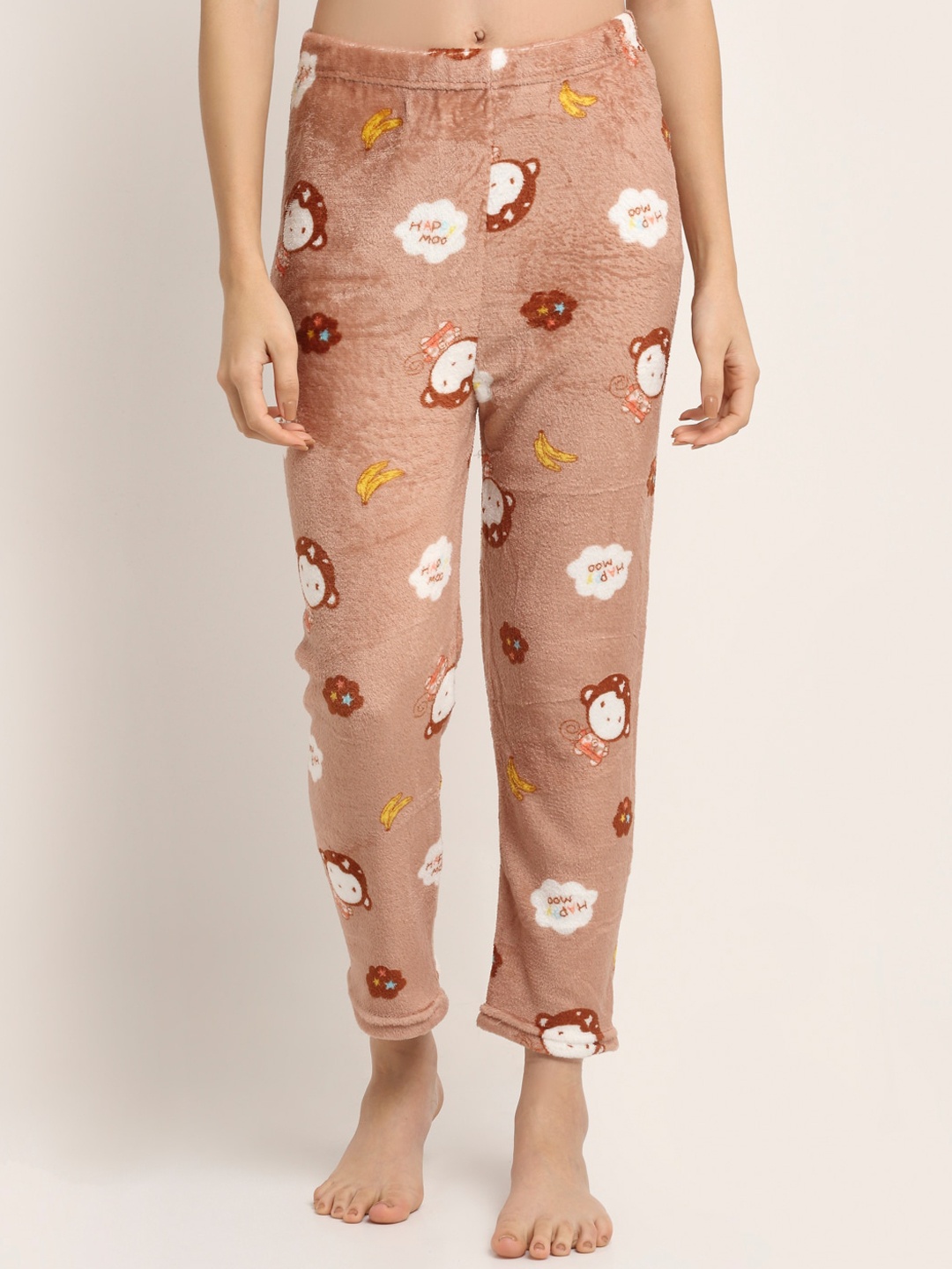 

NEUDIS Women Brown & White Printed Warm Fleece Lounge Pants