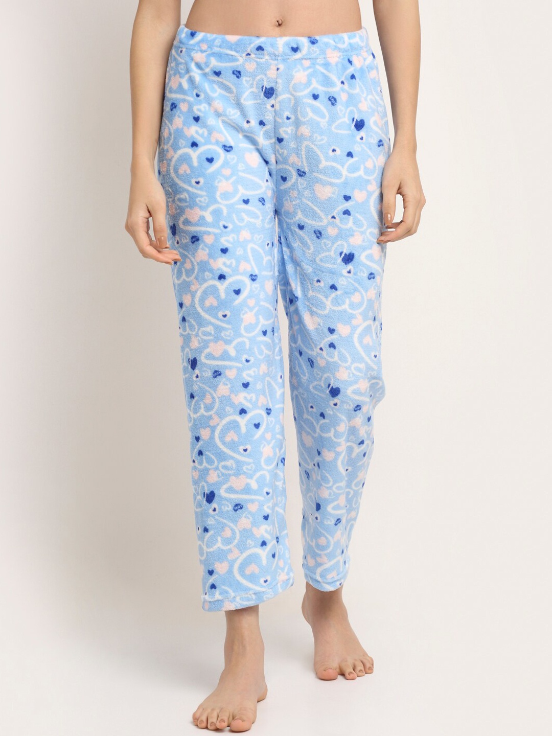 

NEUDIS Women Blue & Beige Printed Warm Fleece Lounge Pants