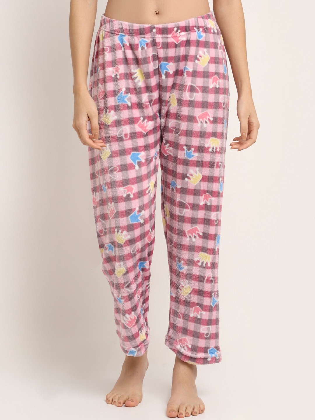 

NEUDIS Women Pink & Grey Printed Warm Fleece Lounge Pants