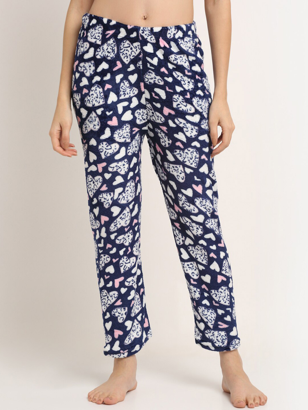 

NEUDIS Women Navy Blue & White Printed Warm Fleece Lounge Pants