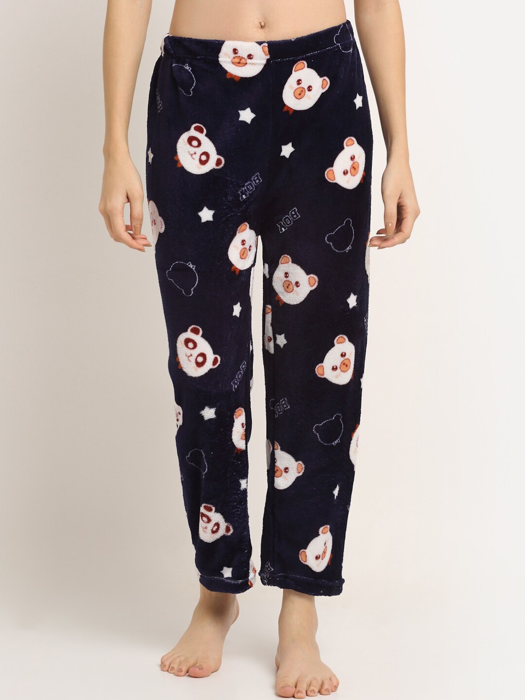 

NEUDIS Women Navy Blue & White Printed Warm Fleece Lounge Pants