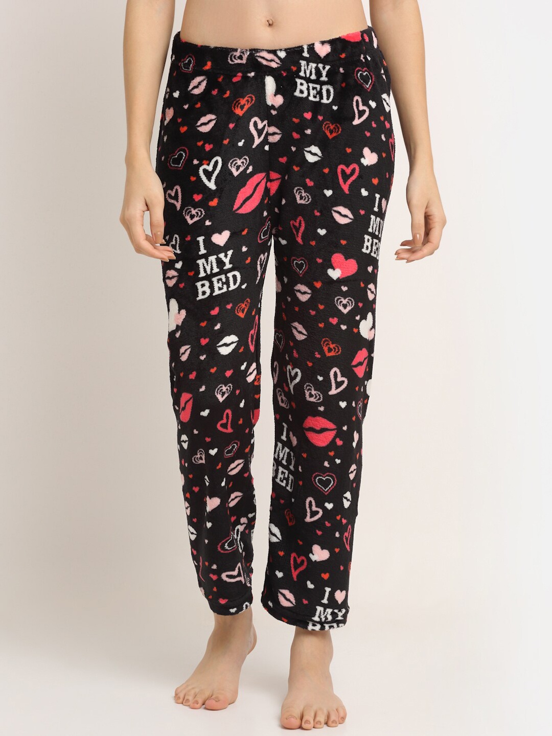 

NEUDIS Women Black & Red Printed Warm Fleece Lounge Pants