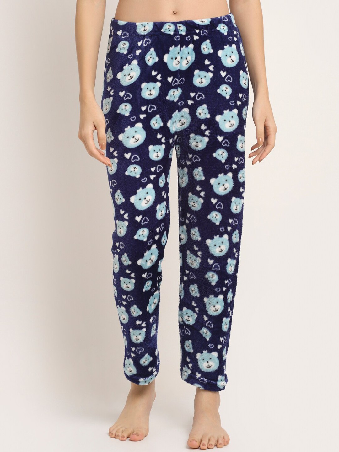 

NEUDIS Women Navy Blue & White Printed Fleece Lounge Pants