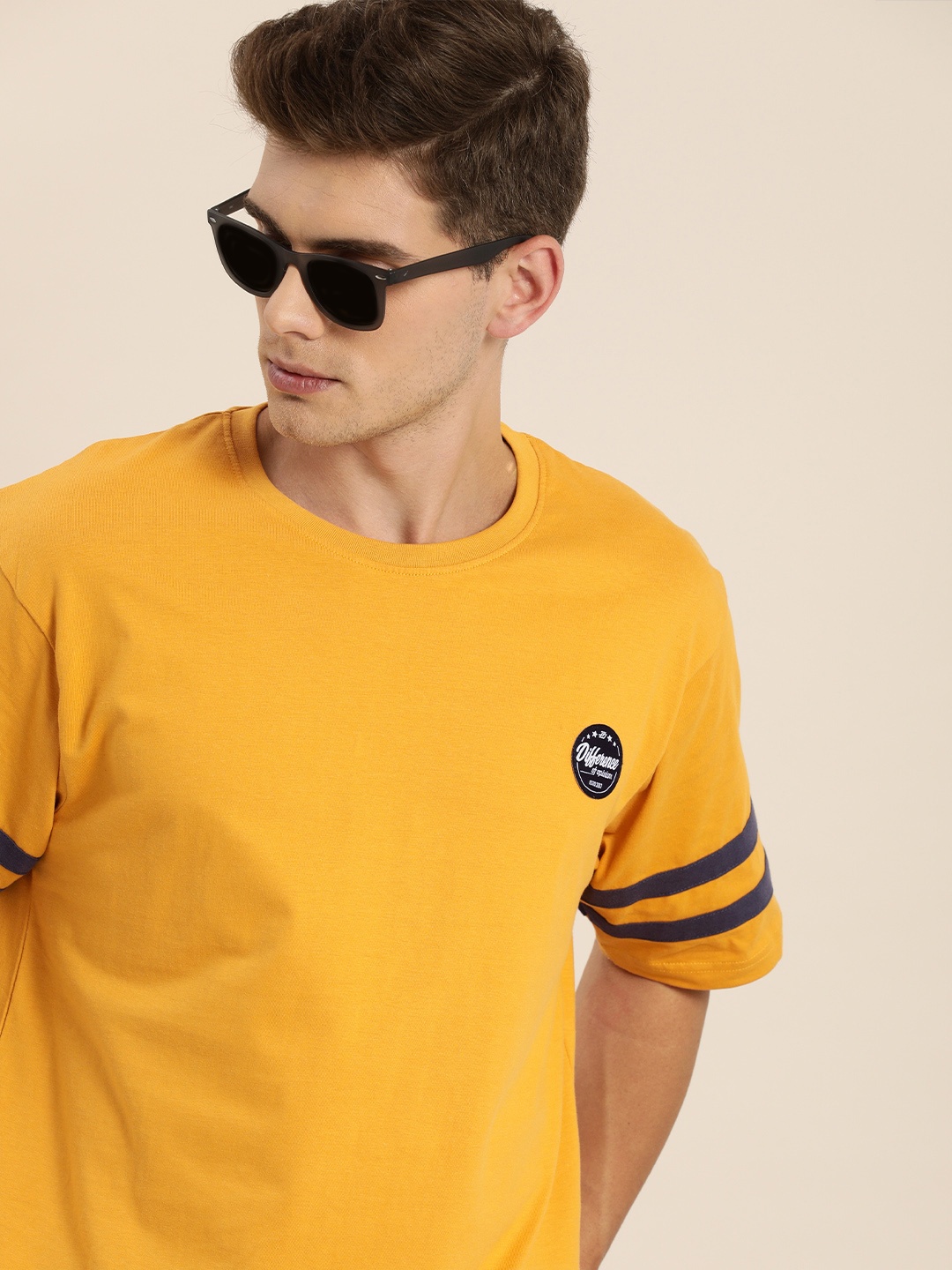 

Difference of Opinion Men Yellow Round Neck Drop-Shoulder Sleeves Cotton Loose T-shirt