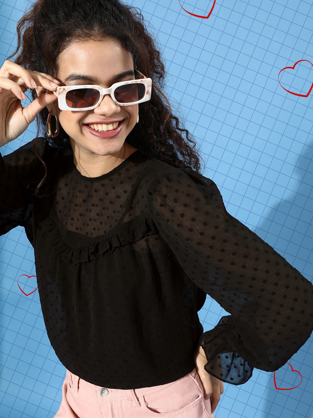 

EVERYDAY by ANI Black Sweetheart Neck Puff Sleeved Crop Top