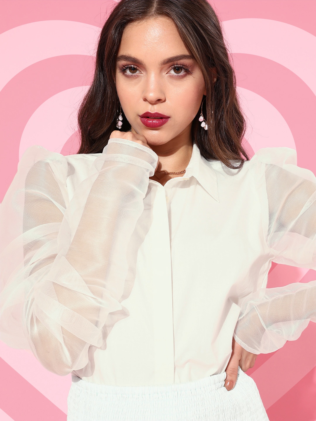 

ANI Women Elegant White Solid Sheer Shirt