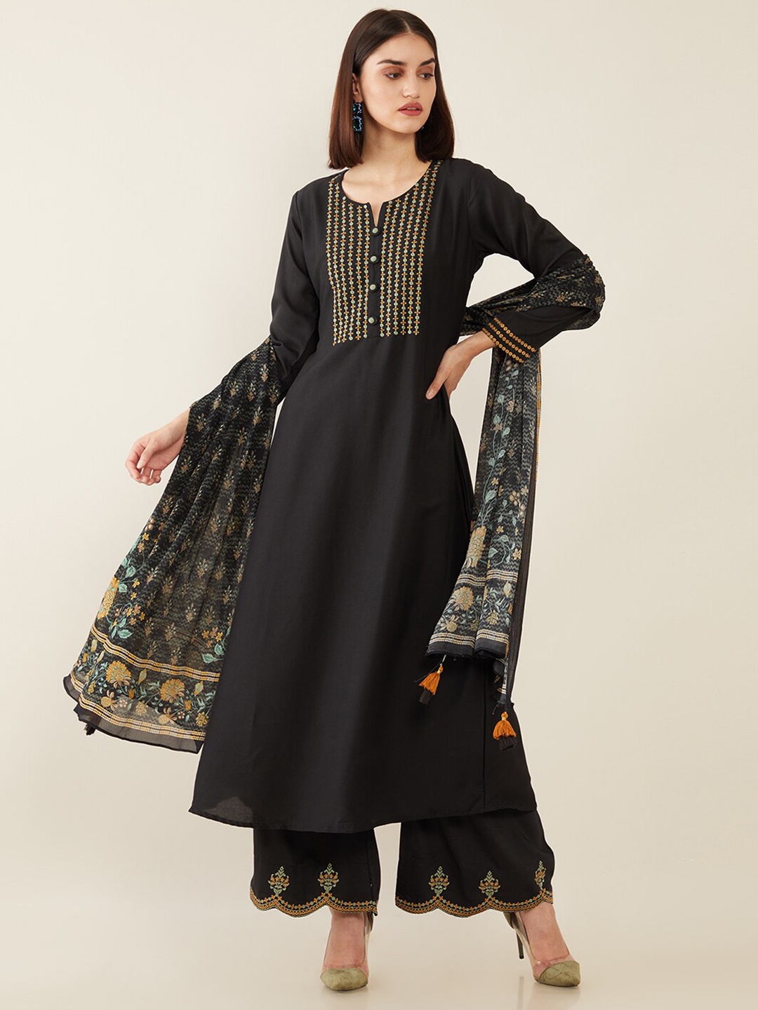 

Soch Black & Orange Embroidered Unstitched Dress Material