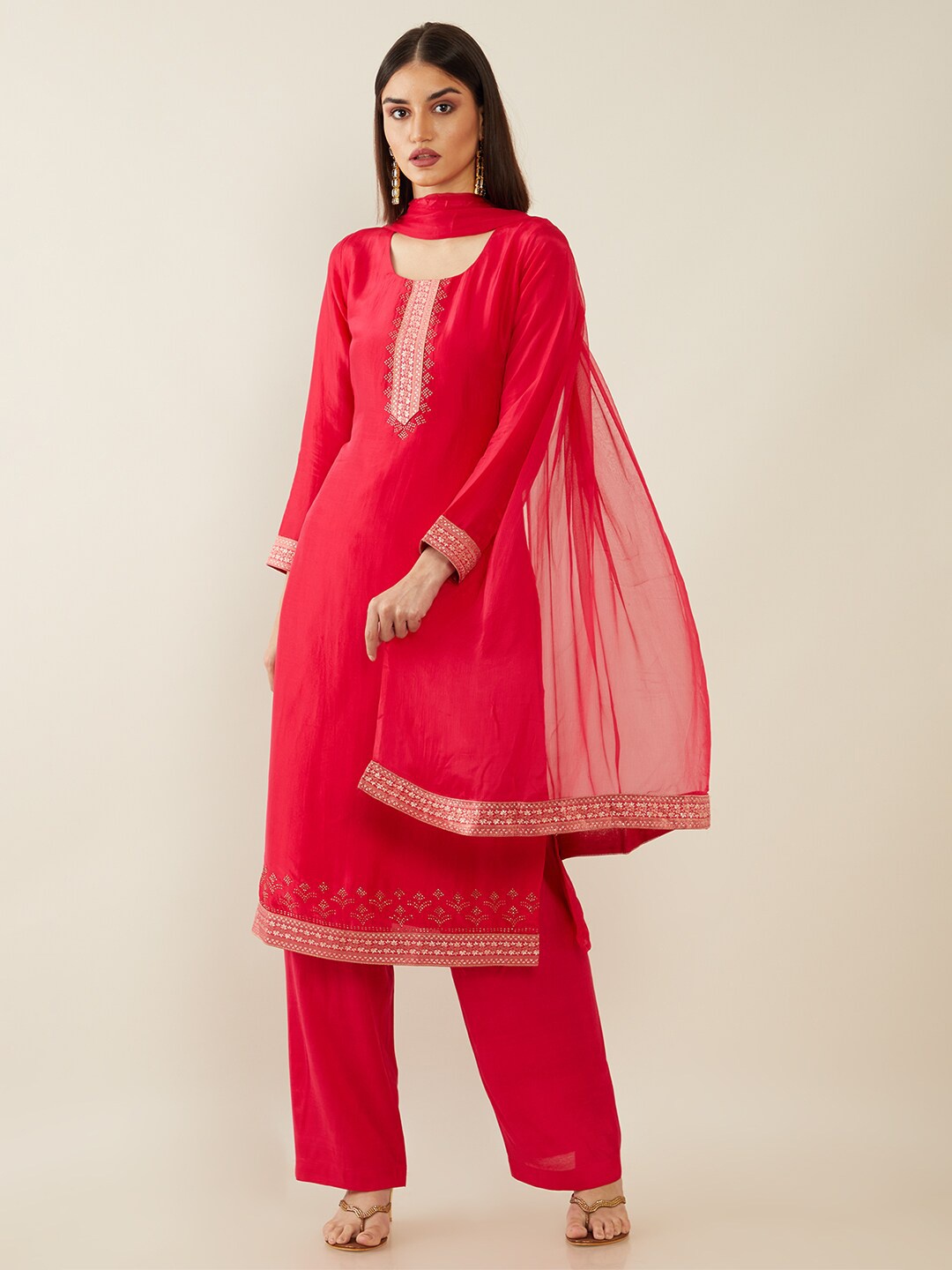 

Soch Magenta Unstitched Dress Material