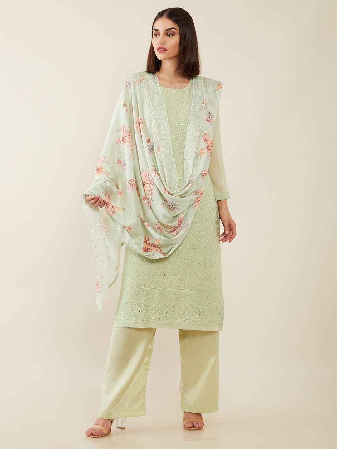

Soch Green & Red Embroidered Unstitched Dress Material