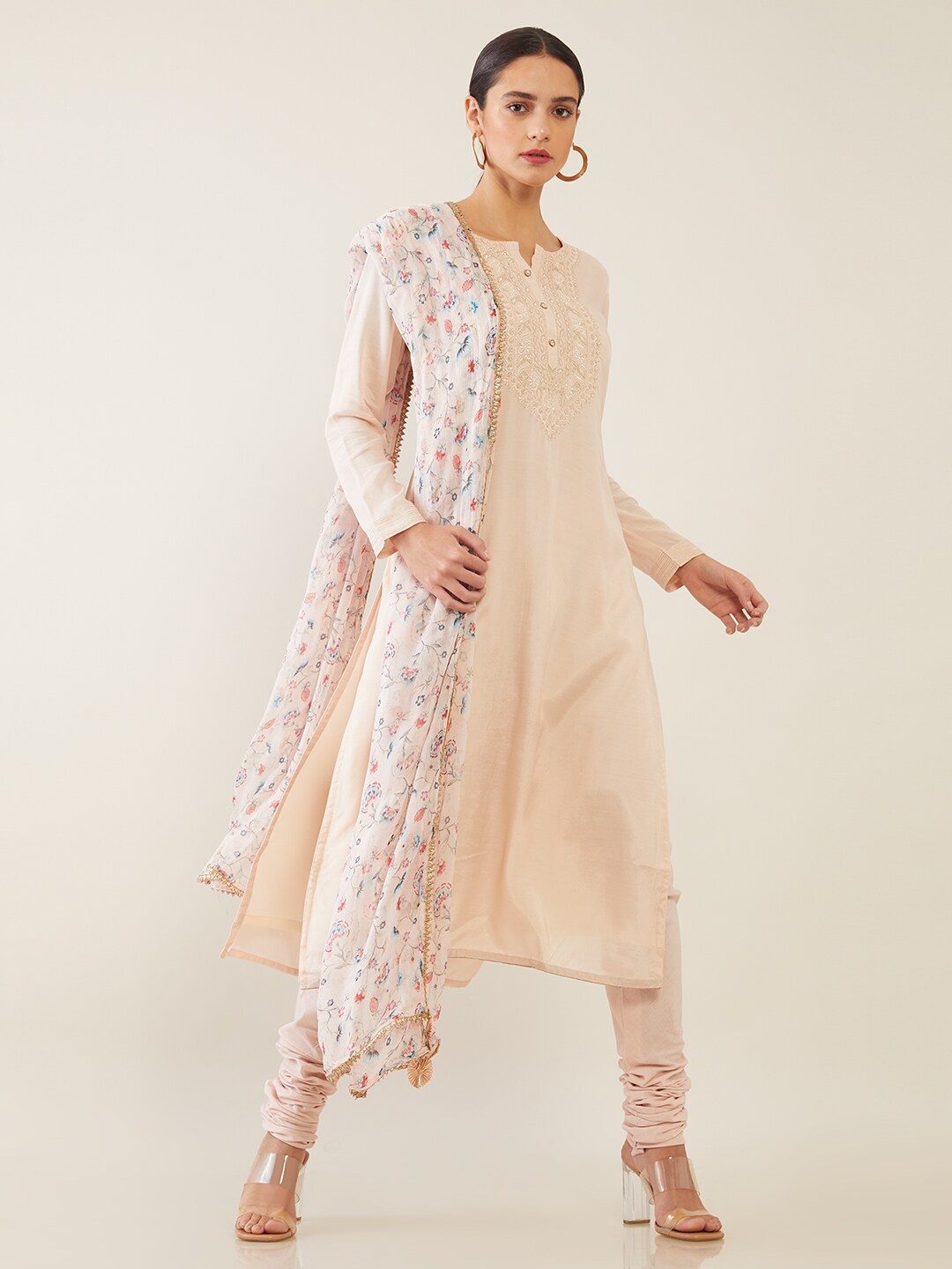

Soch Coral & Blue Embroidered Unstitched Dress Material