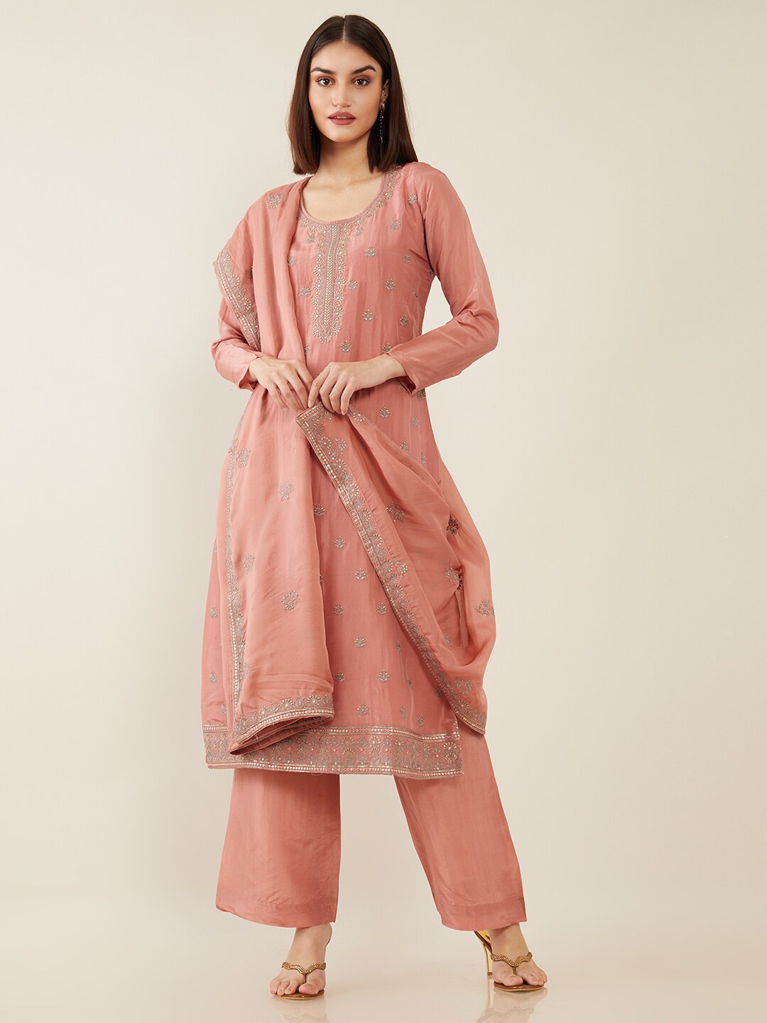 

Soch Women Pink Embroidered Unstitched Dress Material