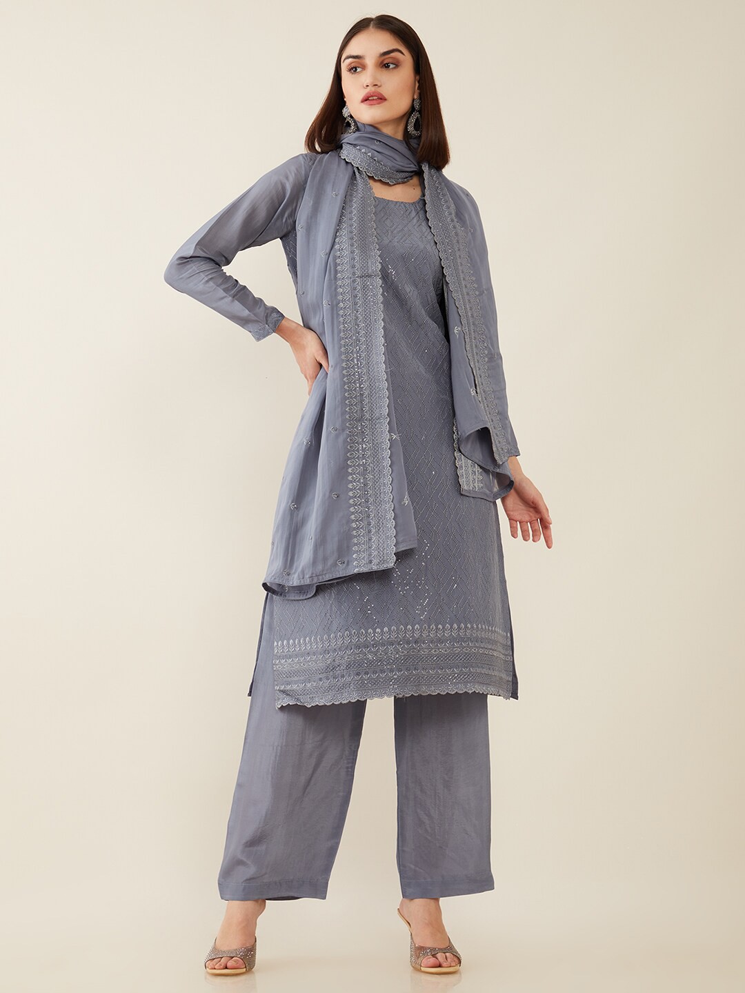 

Soch Grey Embroidered Unstitched Dress Material