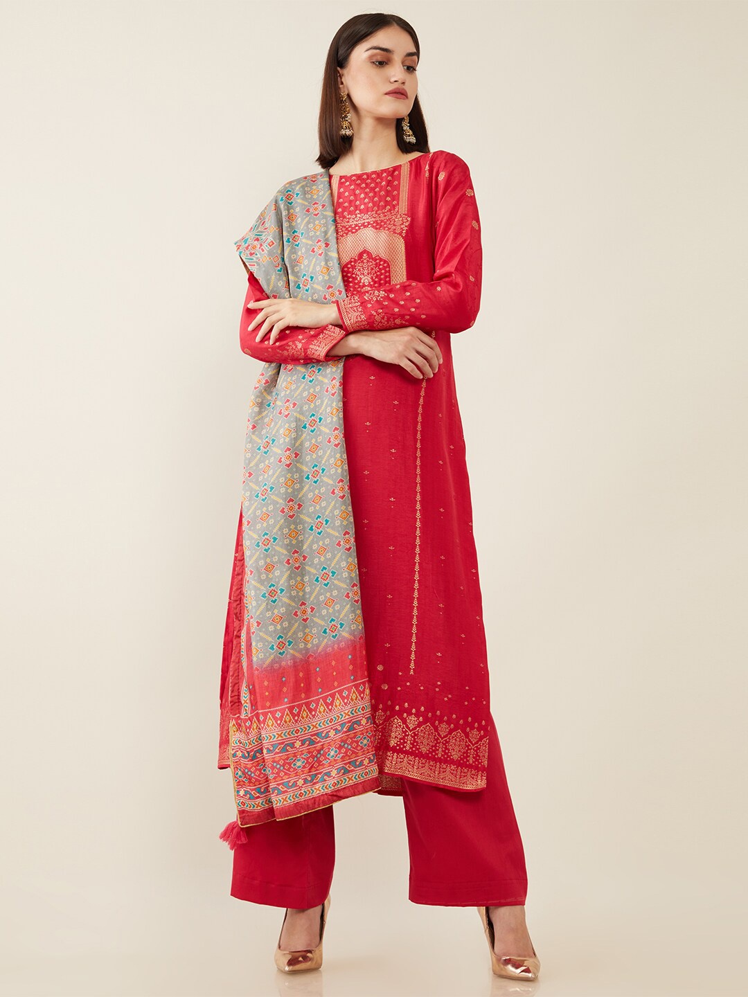 

Soch Fuchsia & Grey Unstitched Dress Material