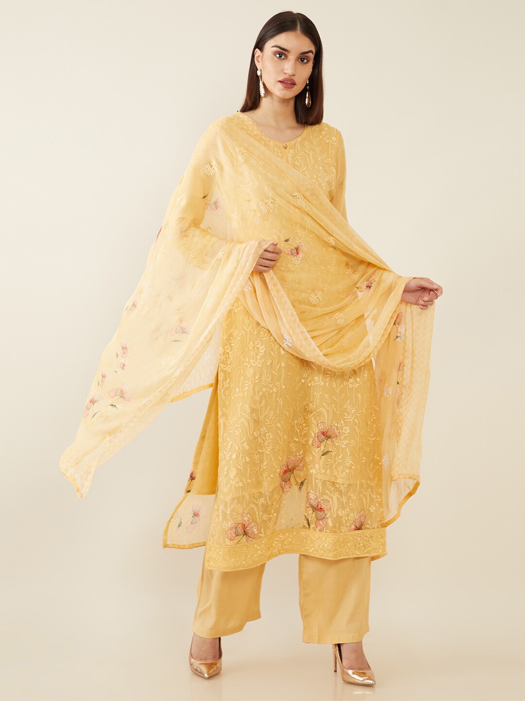 

Soch Yellow & Red Embroidered Unstitched Dress Material