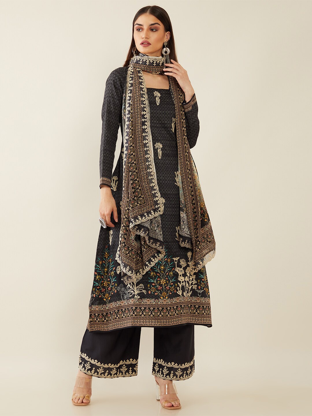 

Soch Black & Gold-Toned Embroidered Pure Cotton Unstitched Dress Material