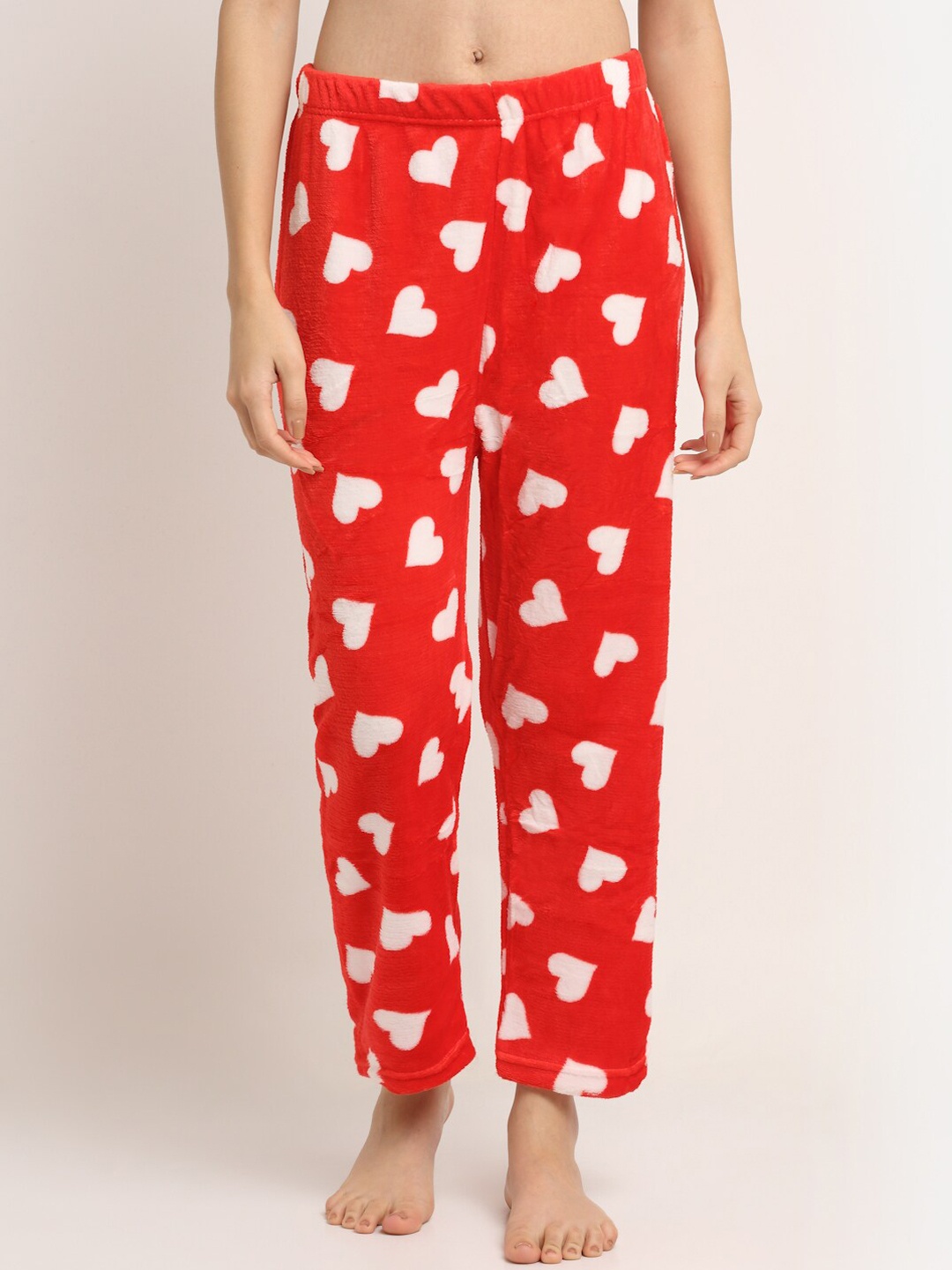 

NEUDIS Women Red Heart Printed Warm Fleece Lounge Pant