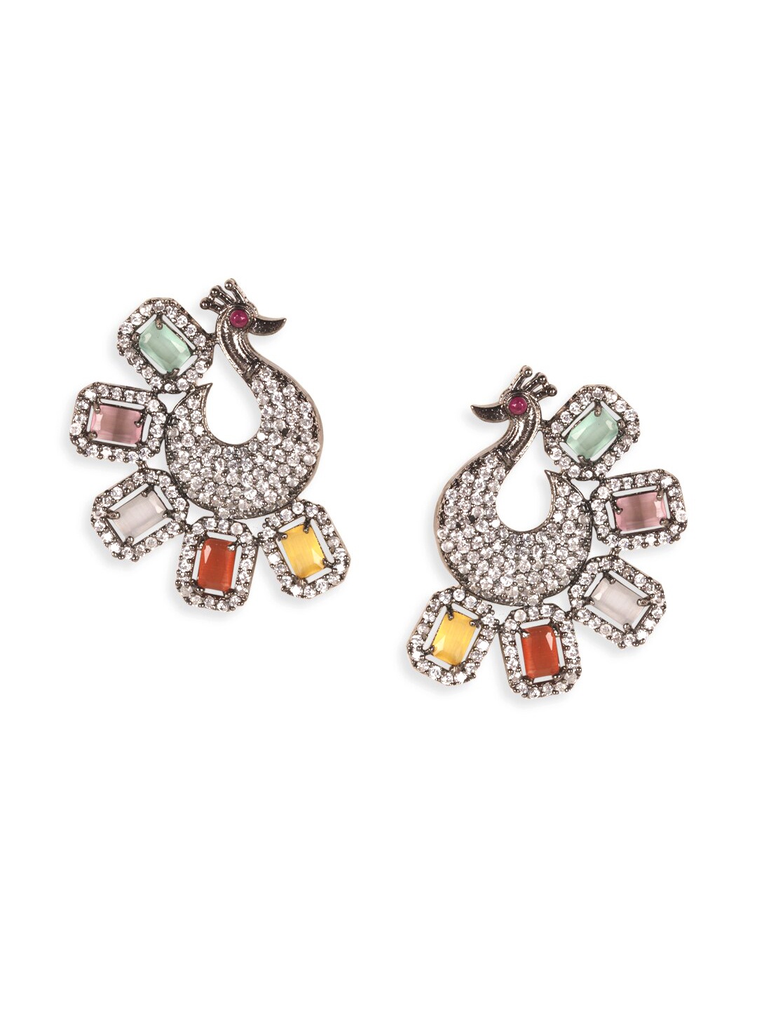 

JEWELS GEHNA Multicoloured Peacock Shaped Jhumkas Earrings, Multi