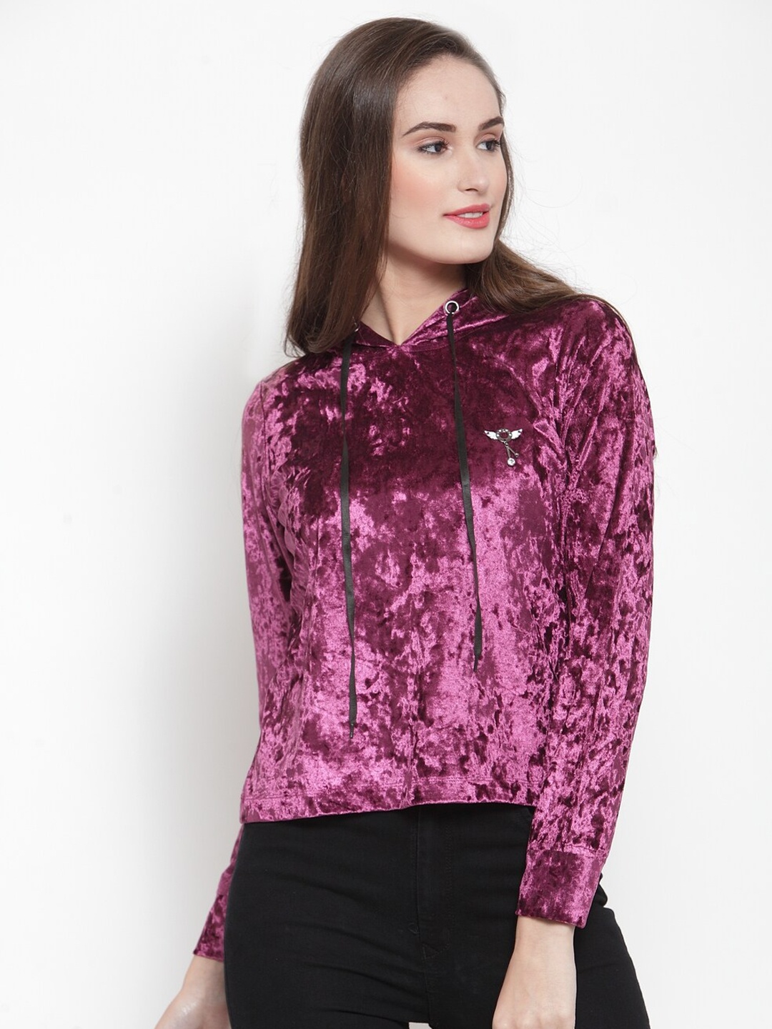 

armure Women Purple Printed Hooded Sweatshirt