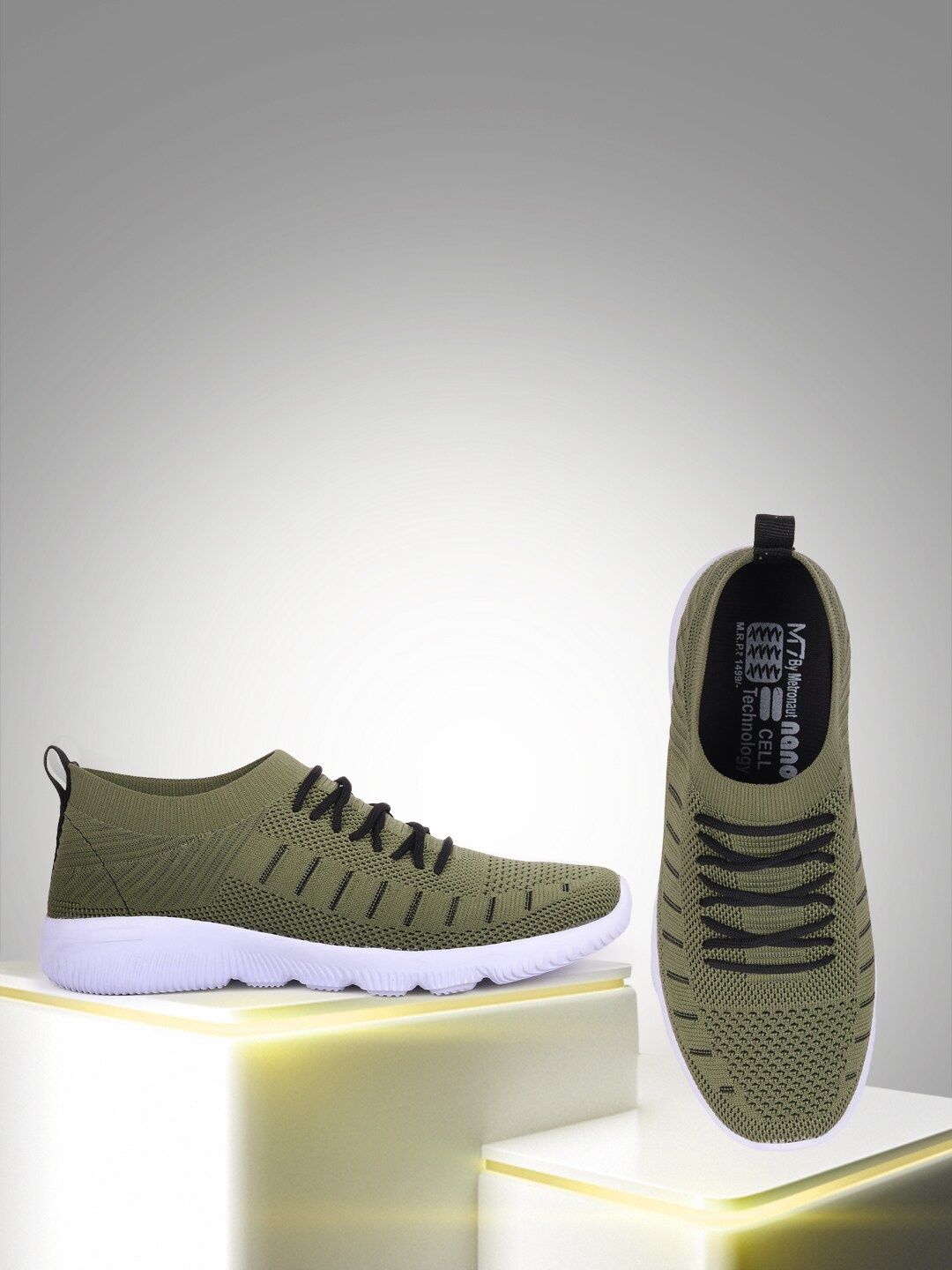 

M7 by Metronaut Men Olive Green Woven Design Slip-On Sneakers