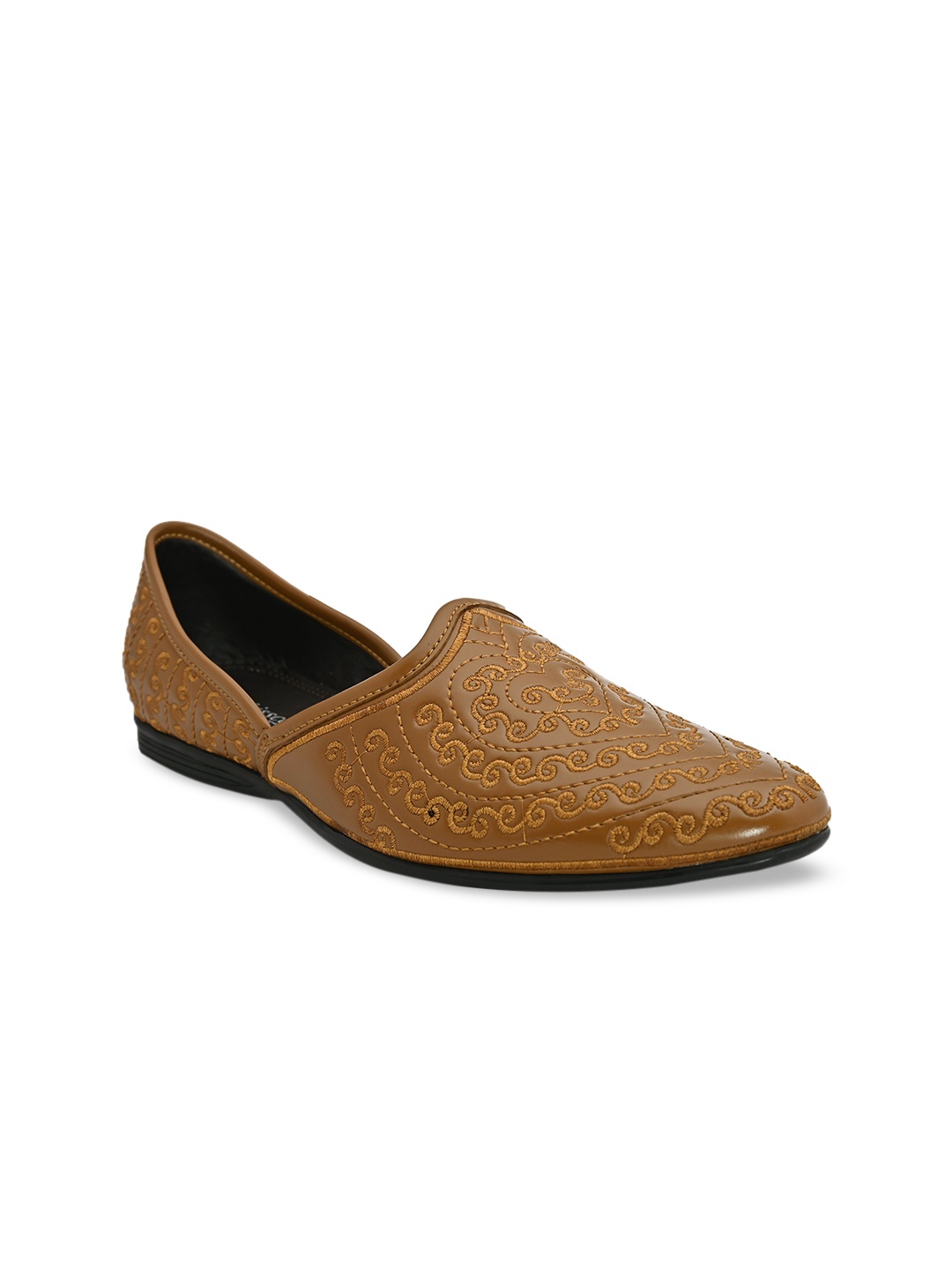 

San Frissco Men Tan Embroidered Mojaris