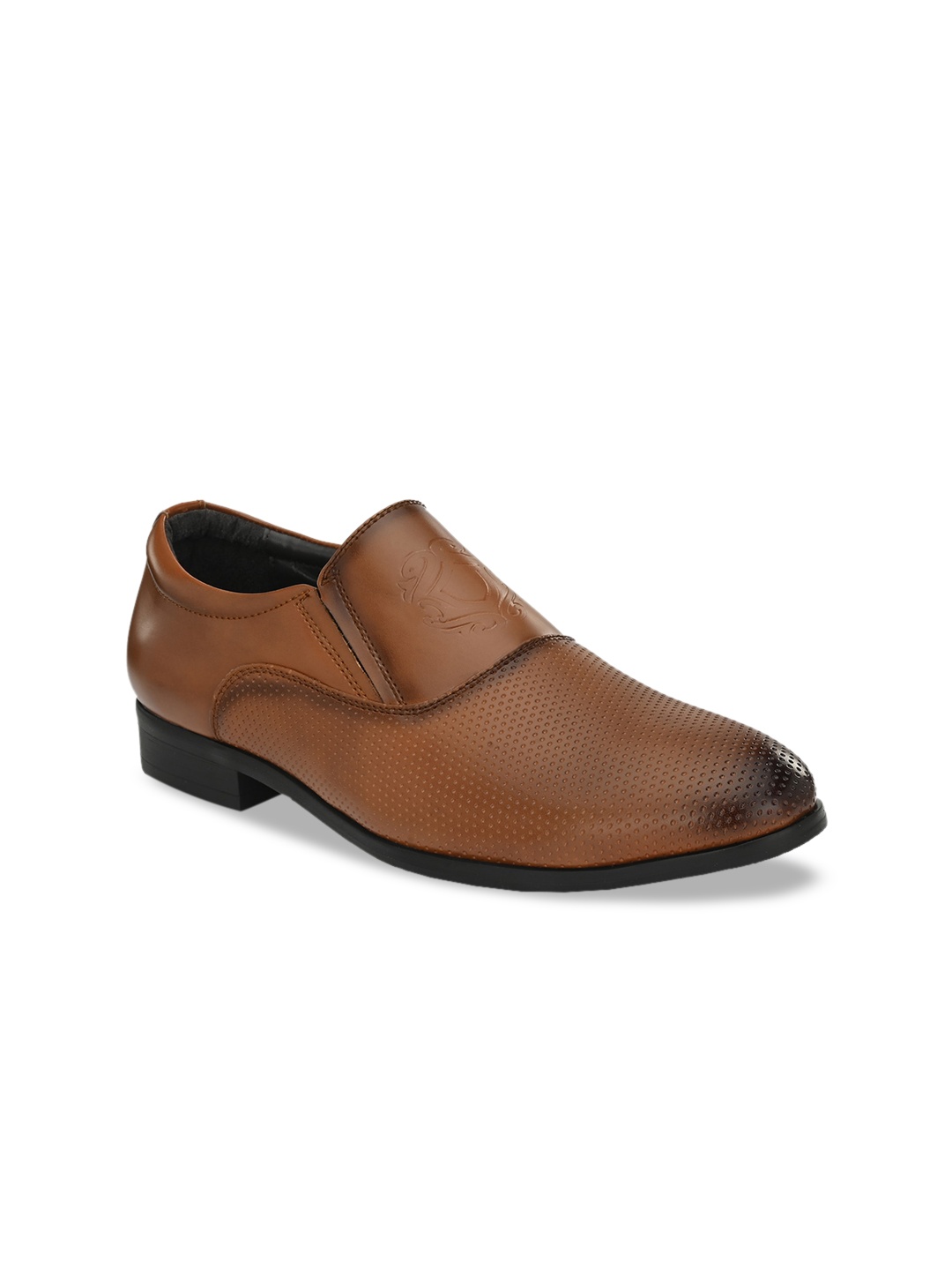 

San Frissco Men Tan Brown Textured Formal Slip-Ons